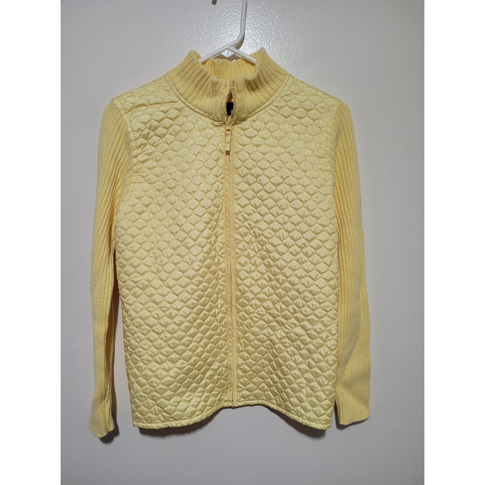 For Cynthia Quilted Zip Up Cardigan Women Large Yellow